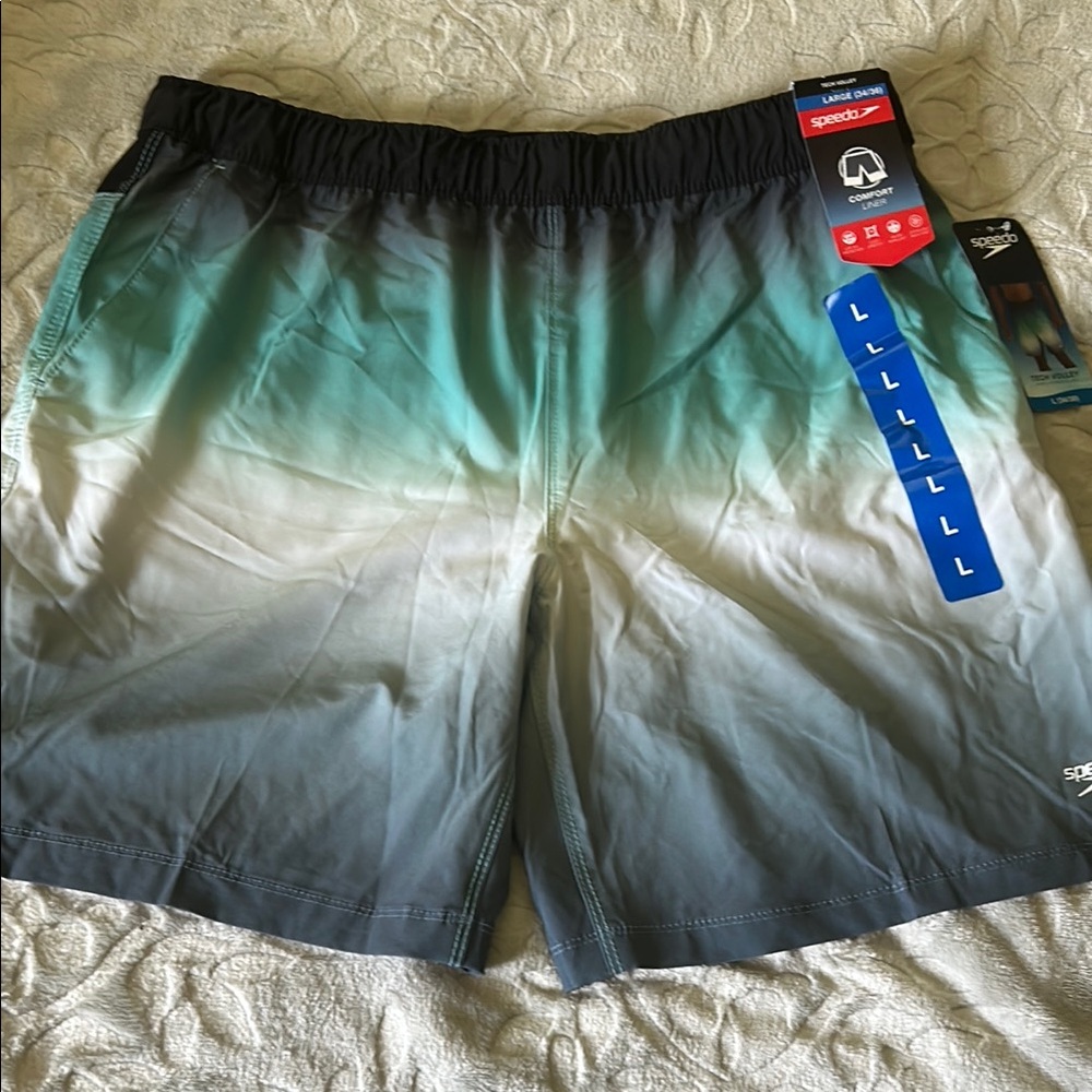 Speedo Ombre Swim Trunks in Green and Gray